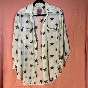 Cambridge Dry Goods Women's Sheer Star Pattern Shirt - White and Black